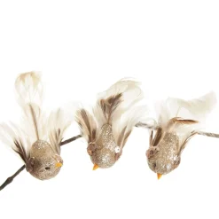 Champagne Bird Clip with Feather Tail - Set of 3 Champagne Bird Clip With Feather Tail - Set Of 3 Best Sale