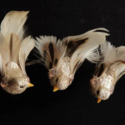 Champagne Bird Clip with Feather Tail - Set of 3 Champagne Bird Clip With Feather Tail - Set Of 3 Best Sale
