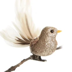 Champagne Bird Clip with Feather Tail - Set of 3 Champagne Bird Clip With Feather Tail - Set Of 3 Best Sale