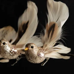 Champagne Bird Clip with Feather Tail - Set of 3 Champagne Bird Clip With Feather Tail - Set Of 3 Best Sale