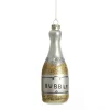 Champagne Bottle Gold Glitter Bubbly Glass Tree Decoration New