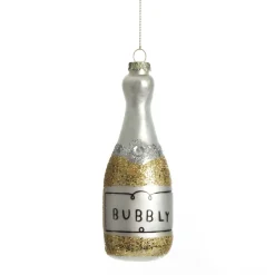 Champagne Bottle Gold Glitter Bubbly Glass Tree Decoration New