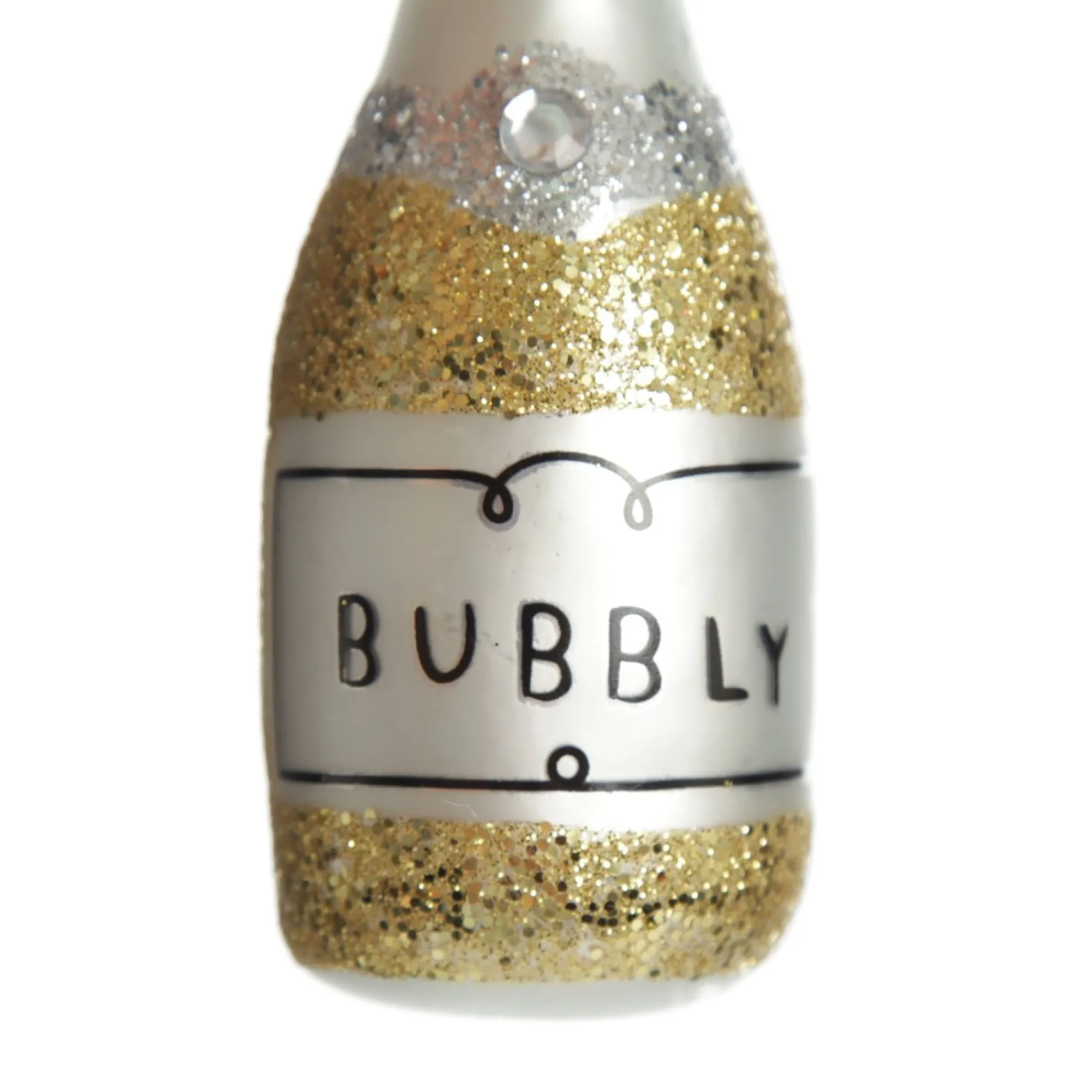 Champagne Bottle Gold Glitter Bubbly Glass Tree Decoration New
