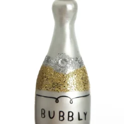 Champagne Bottle Gold Glitter Bubbly Glass Tree Decoration New