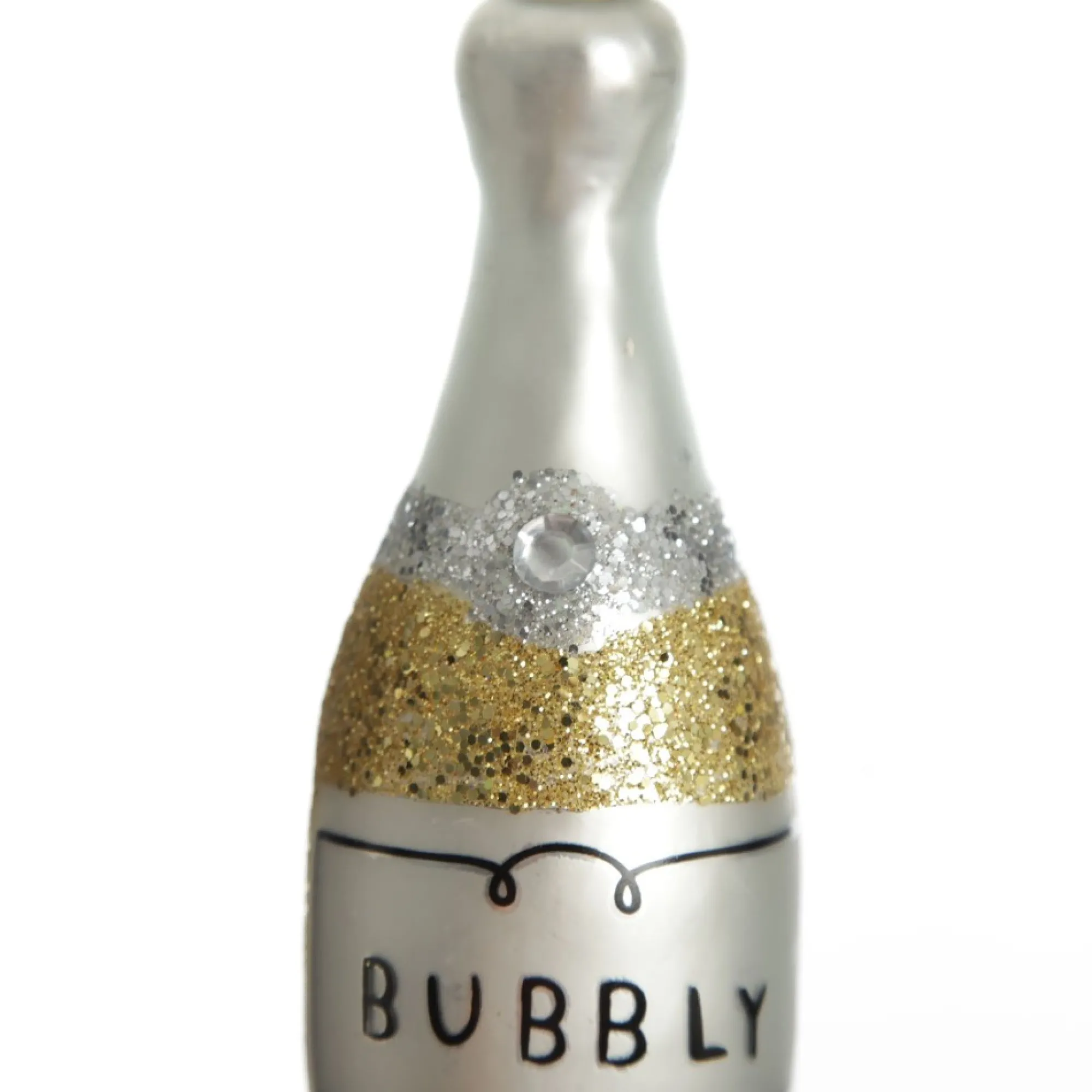 Champagne Bottle Gold Glitter Bubbly Glass Tree Decoration New