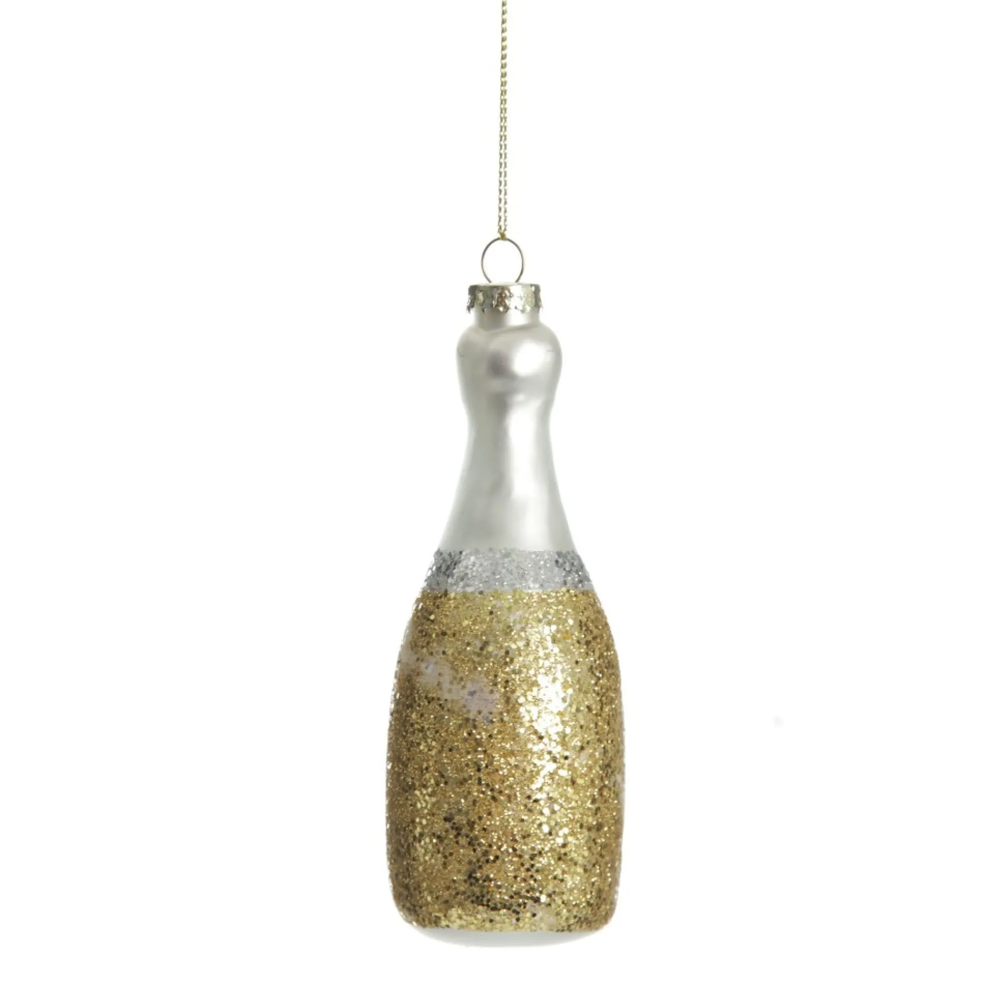 Champagne Bottle Gold Glitter Bubbly Glass Tree Decoration New