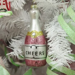 Champagne Bottle Pink Glitter Cheers Glass Tree Decoration Hot