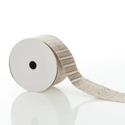 Champagne Glitter and Linen Striped Wired Ribbon - 6.5cm Cheap