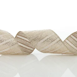 Champagne Glitter and Linen Striped Wired Ribbon - 6.5cm Cheap