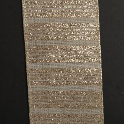 Champagne Glitter and Linen Striped Wired Ribbon - 6.5cm Cheap