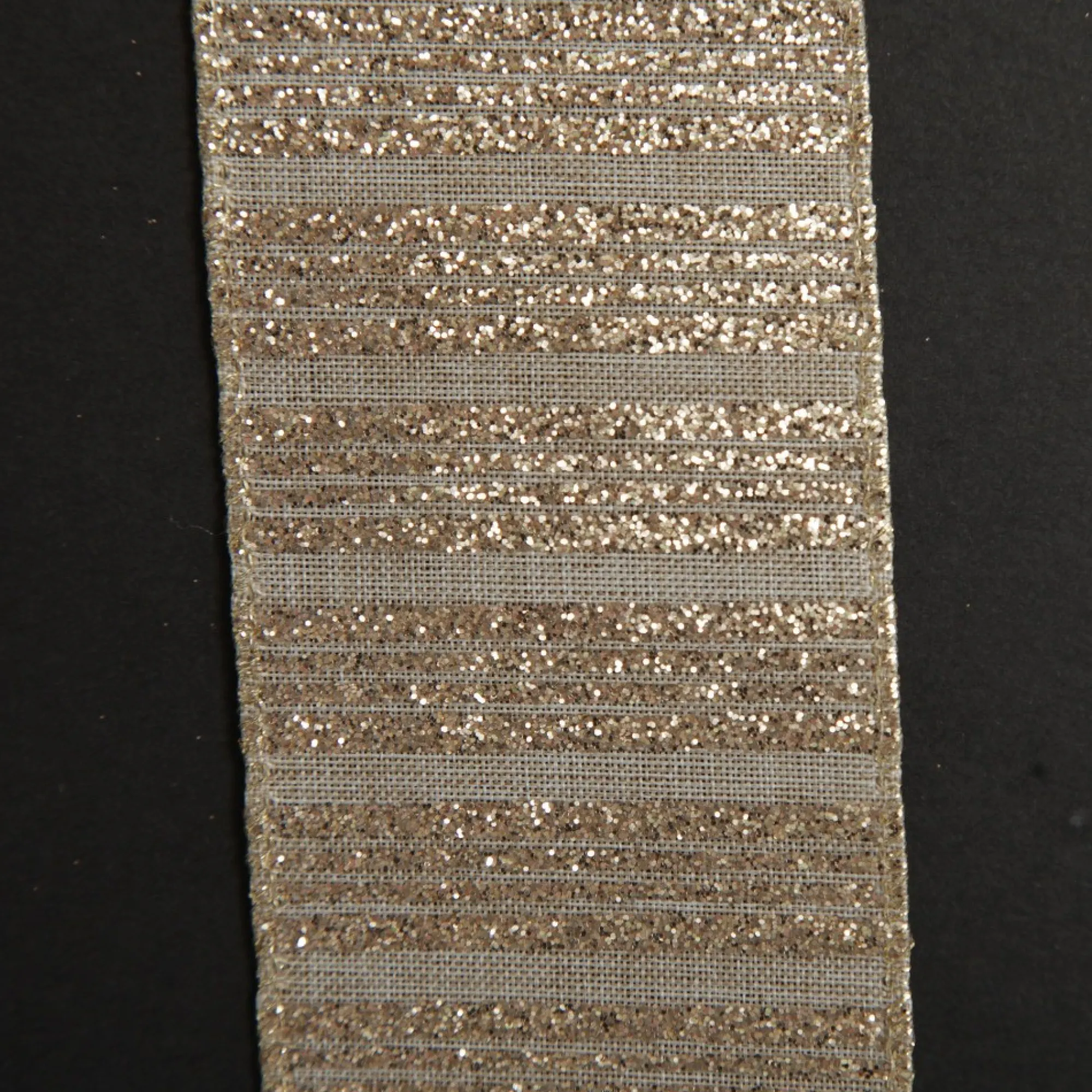 Champagne Glitter and Linen Striped Wired Ribbon - 6.5cm Cheap