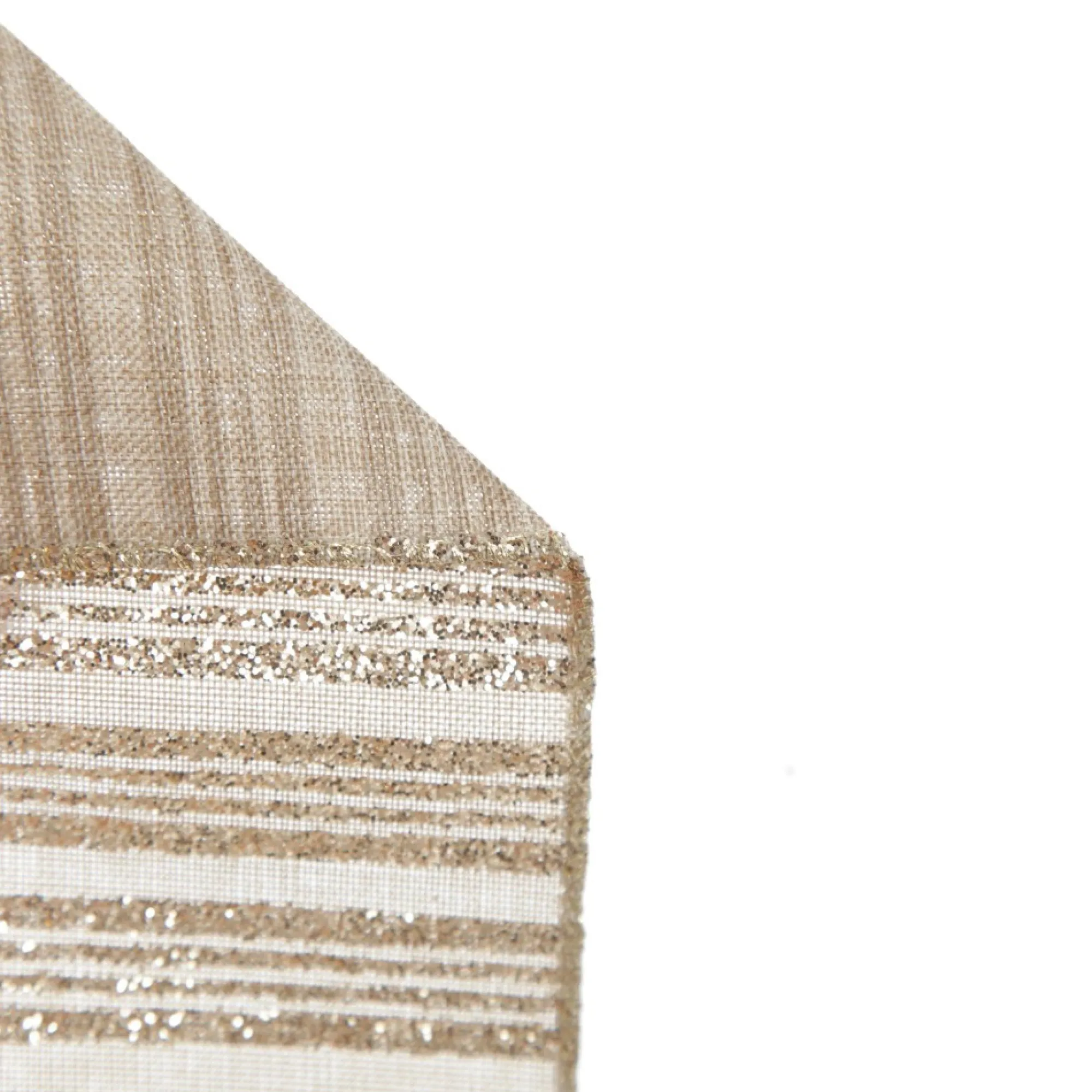 Champagne Glitter and Linen Striped Wired Ribbon - 6.5cm Cheap