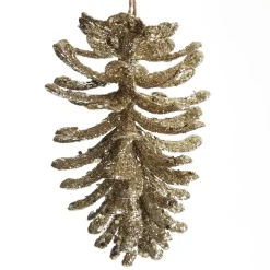 Champagne Glitter Faux Hanging Pinecone New