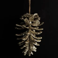 Champagne Glitter Faux Hanging Pinecone New