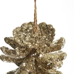 Champagne Glitter Faux Hanging Pinecone New