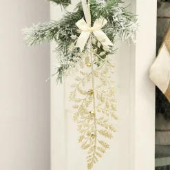 Champagne Glitter Fern Tree Decoration with Mini Bells Store