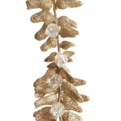 Champagne Glitter Leaf and Pearls Long Tree Decoration Hot