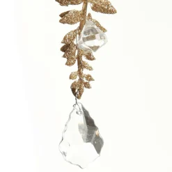 Champagne Glitter Leaf and Pearls Long Tree Decoration Hot