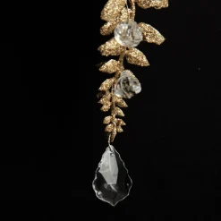 Champagne Glitter Leaf and Pearls Long Tree Decoration Hot