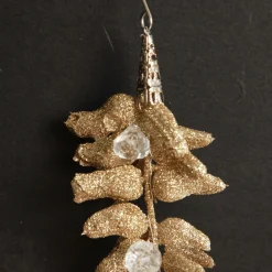 Champagne Glitter Leaf and Pearls Long Tree Decoration Hot