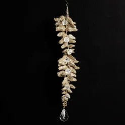 Champagne Glitter Leaf and Pearls Long Tree Decoration Hot