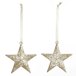 Champagne Glitter Star Tree Decorations - Set of 2 Store