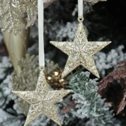 Champagne Glitter Star Tree Decorations - Set of 2 Store