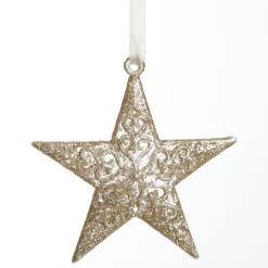 Champagne Glitter Star Tree Decorations - Set of 2 Store
