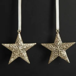 Champagne Glitter Star Tree Decorations - Set of 2 Store