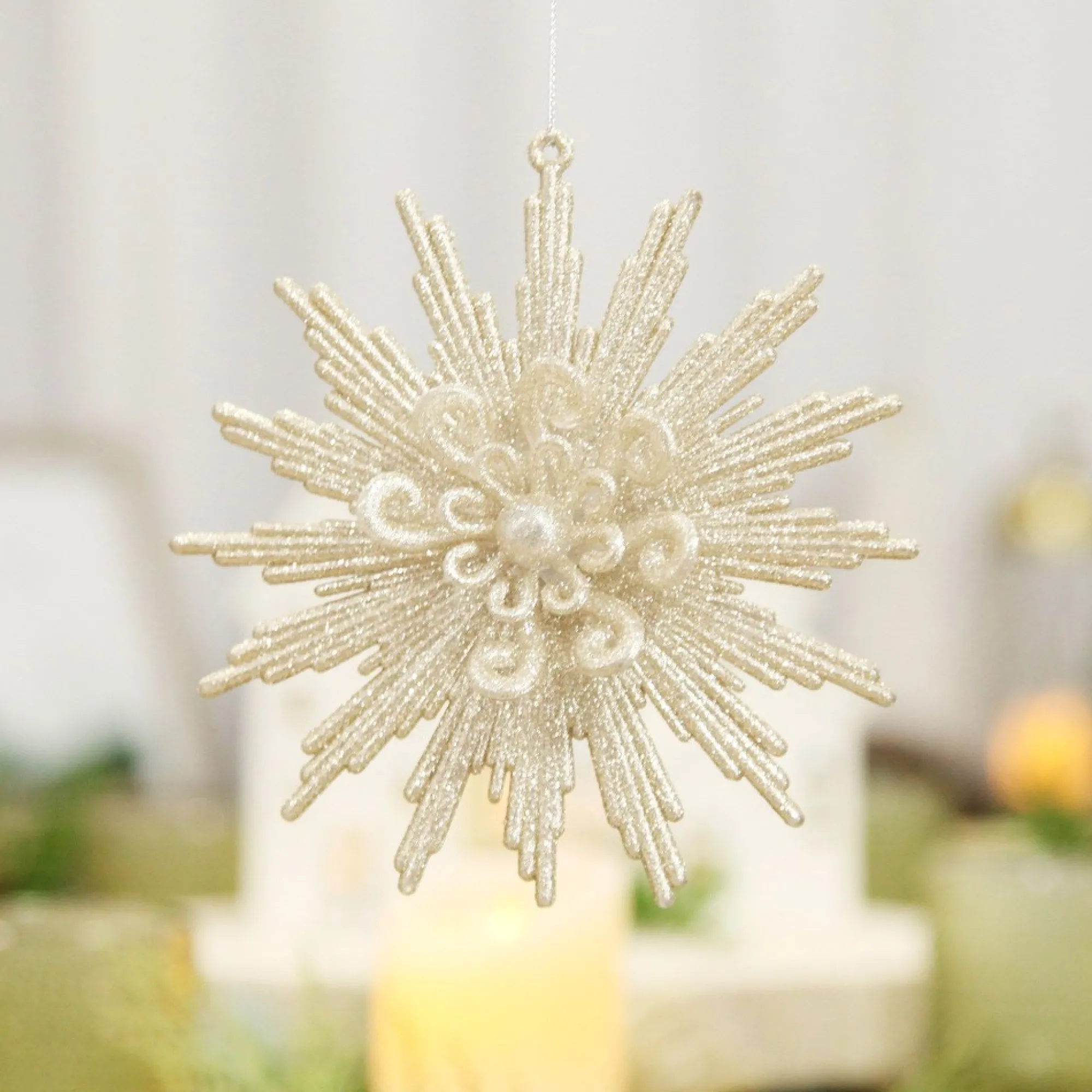 Champagne Glitter Starburst Christmas Tree Decoration Flash Sale