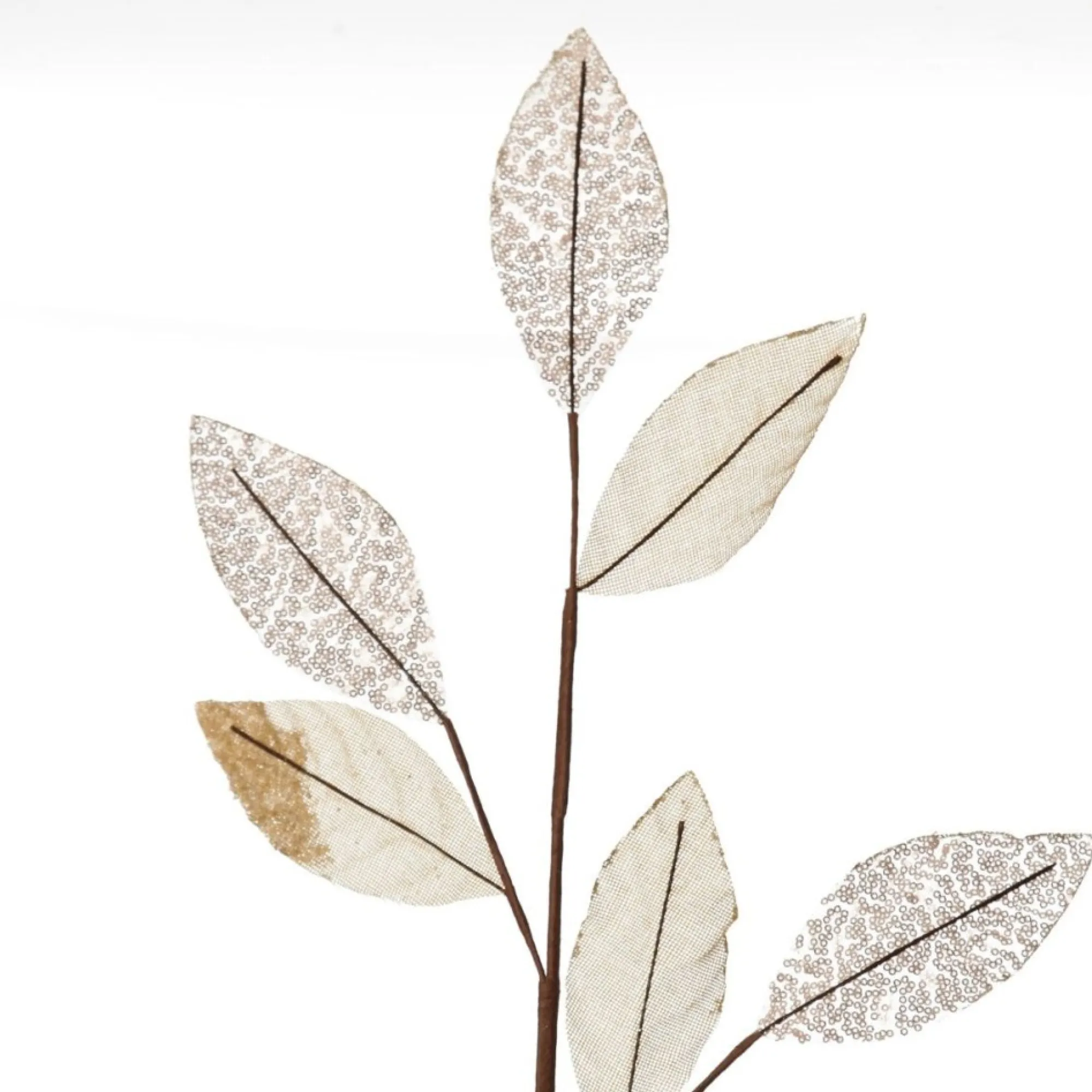 Champagne Mixed Leaf Burlap Sequin Spray New