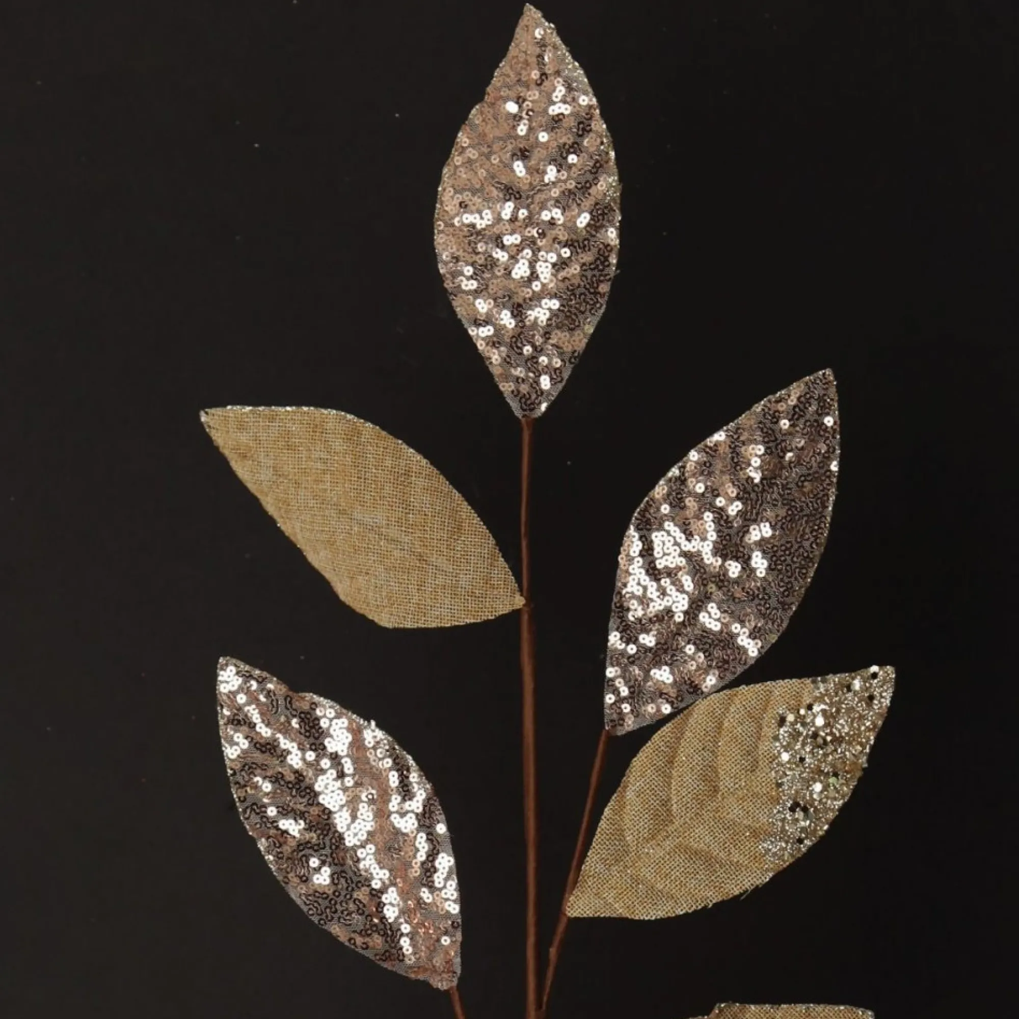 Champagne Mixed Leaf Burlap Sequin Spray New