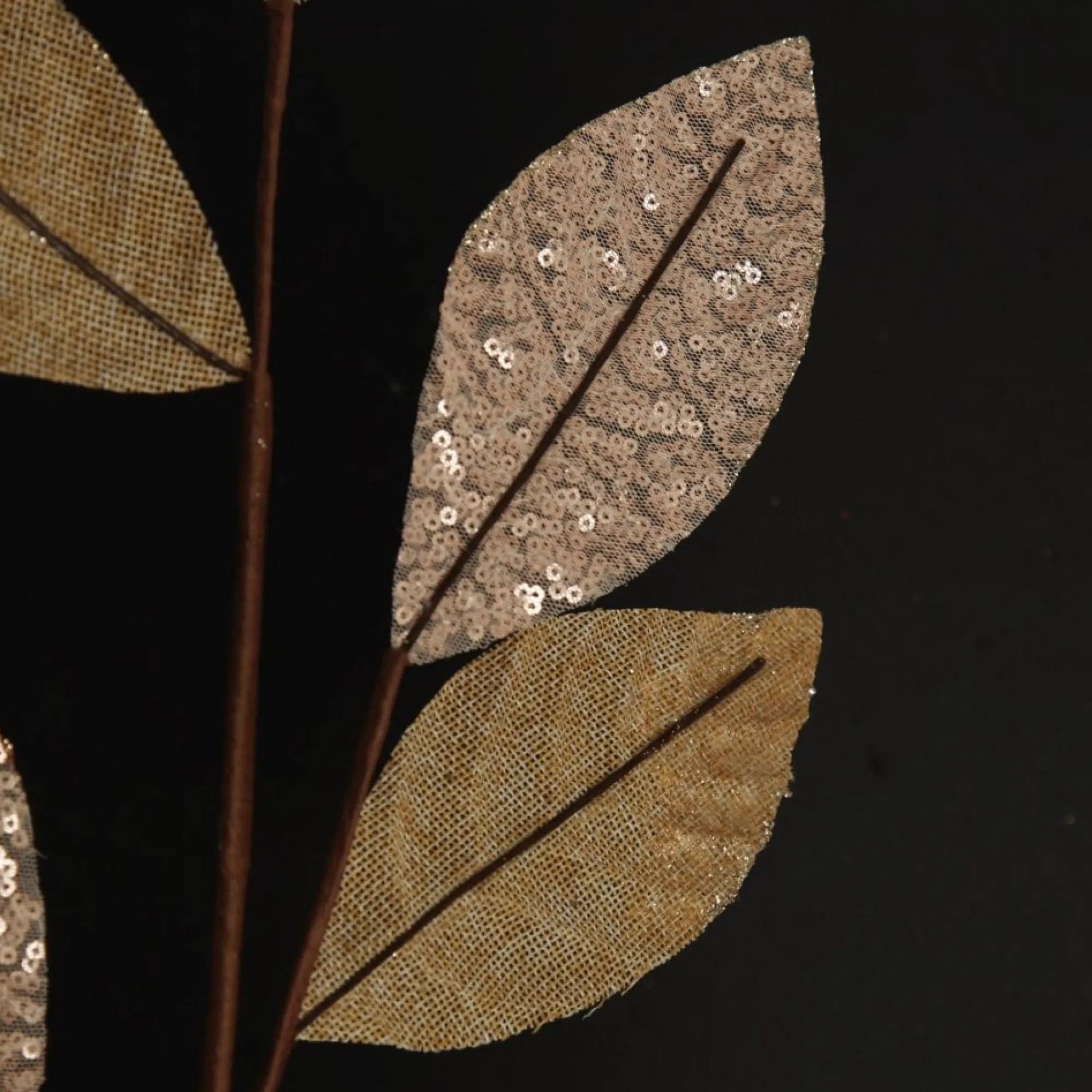 Champagne Mixed Leaf Burlap Sequin Spray New