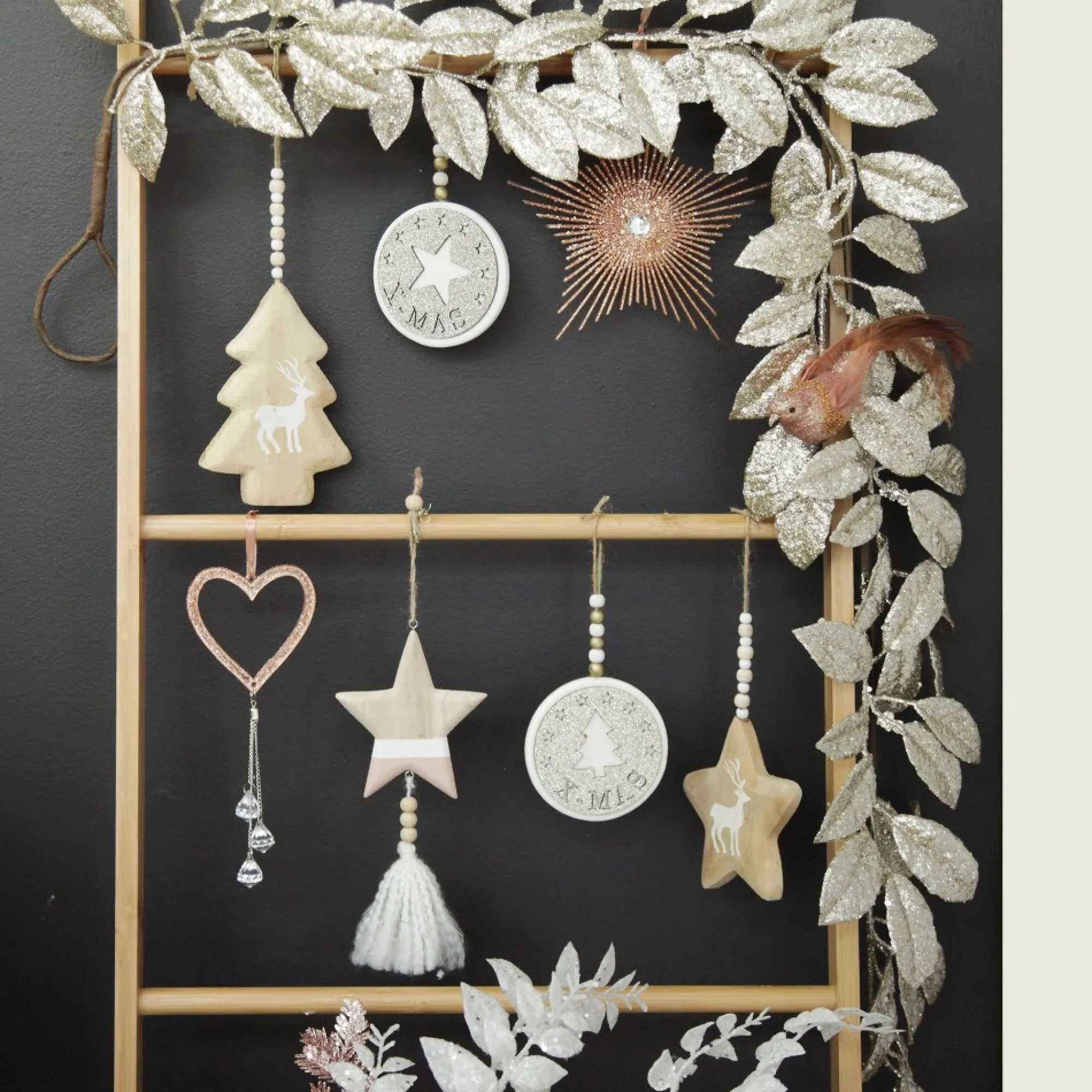 Champagne Sequin Mixed Leaf Christmas Garland Discount