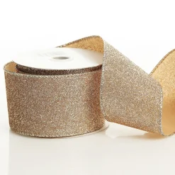 Champagne Sparkle Glitter Ribbon Wired Edge - 6.3cm Discount