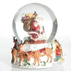 Christmas Musical Snowglobe with Santa and his Reindeers Cheap
