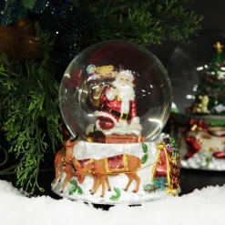 Christmas Musical Snowglobe with Santa and his Reindeers Cheap