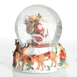 Christmas Musical Snowglobe with Santa and his Reindeers Cheap