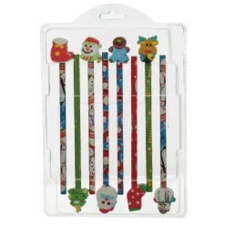 Christmas Pencils with Erasers - Pack of 8 Clearance