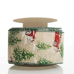Christmas Ute with Snowy Trees Natural Linen Wired Ribbon - 6.25cm Online