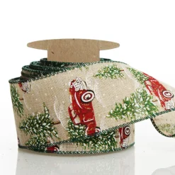 Christmas Ute with Snowy Trees Natural Linen Wired Ribbon - 6.25cm Online