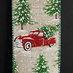 Christmas Ute with Snowy Trees Natural Linen Wired Ribbon - 6.25cm Online