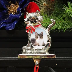 Chrome Cat Christmas Stocking Hanger with Photo Holder Sale