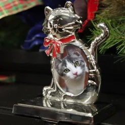 Chrome Cat Christmas Stocking Hanger with Photo Holder Sale