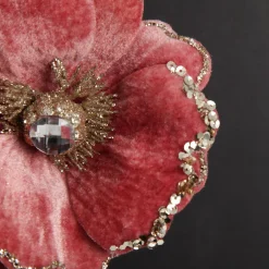 Dark Pink Velvet Magnolia Flower Clip with Jewel Centre and Sequin Tips Sale