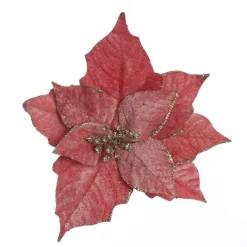 Dark Pink Velvet Poinsettia Flower Clip with Glitter Trim Clearance