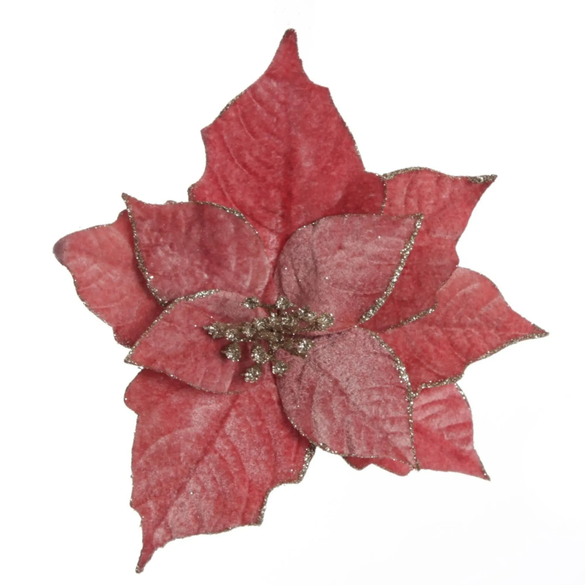 Dark Pink Velvet Poinsettia Flower Clip with Glitter Trim Clearance