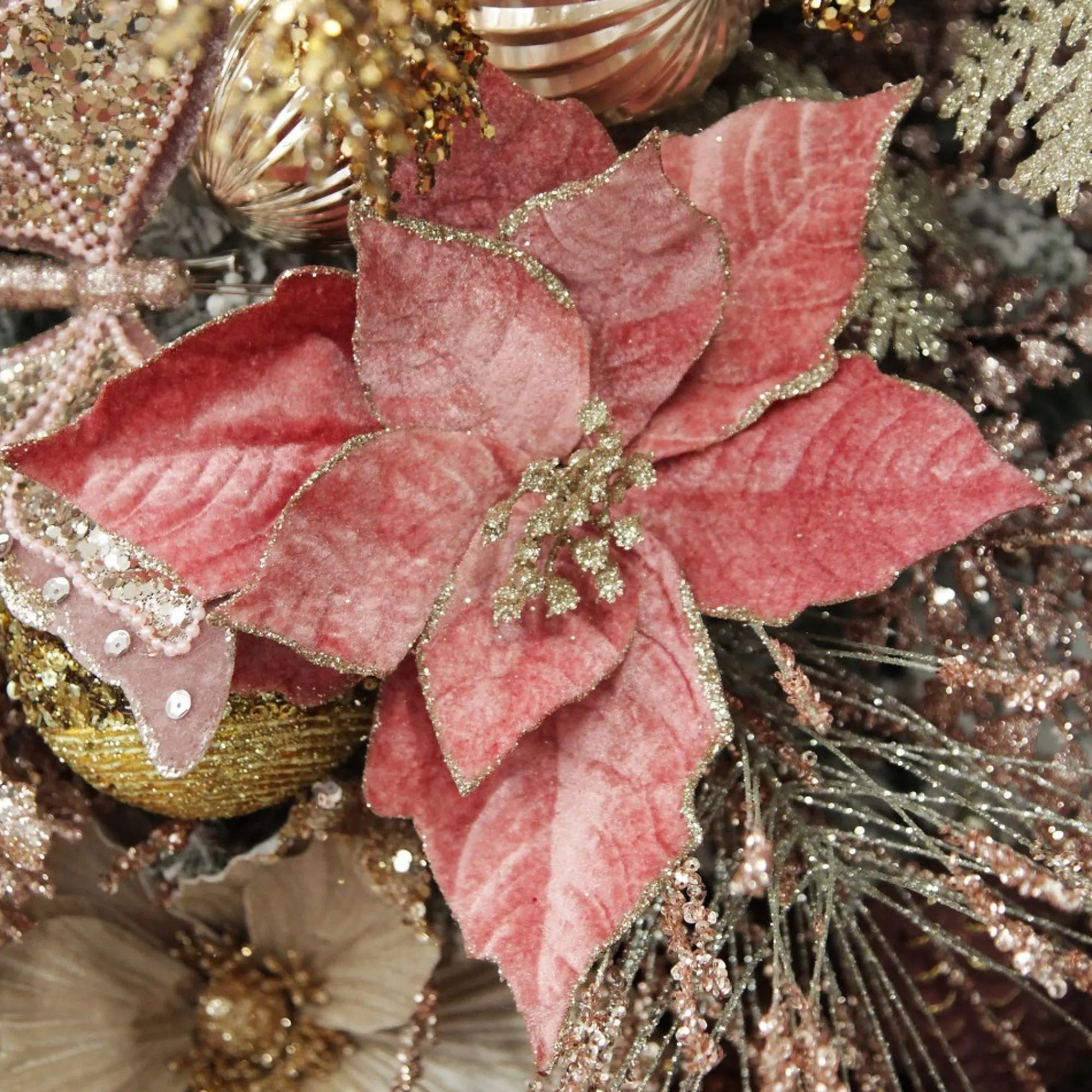 Dark Pink Velvet Poinsettia Flower Clip with Glitter Trim Clearance