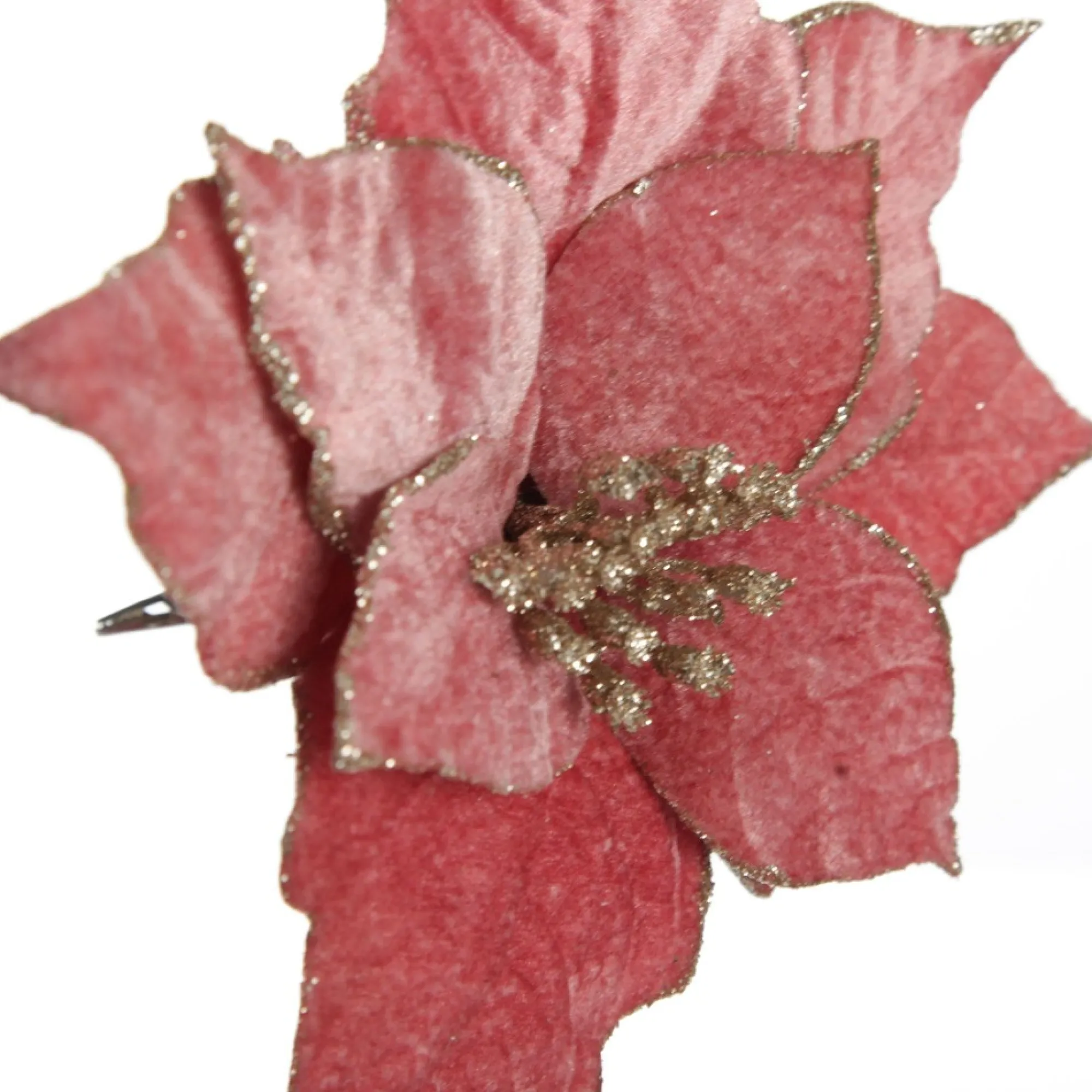 Dark Pink Velvet Poinsettia Flower Clip with Glitter Trim Clearance