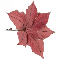 Dark Pink Velvet Poinsettia Flower Clip with Glitter Trim Clearance